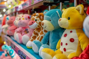 Fototapeta na wymiar Arcade game with stuffed animal toys for children in amusement park