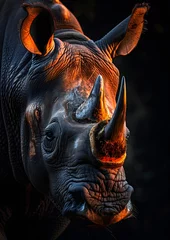 Zelfklevend Fotobehang a close up of a rhino s face with a large horn © Nadtochiy