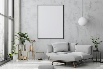 Modern scandinavian interior with poster mockup created with generative ai
