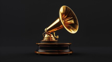 Elegant golden gramophone on a black background highlighting vintage audio equipment