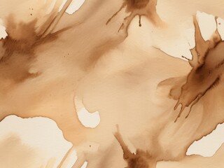 Watercolor wet brush painting beige and brown color background. Watercolor texture