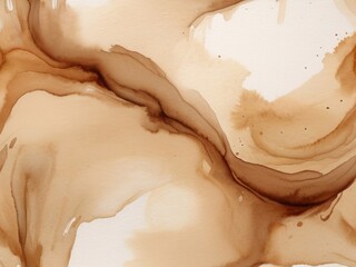 Watercolor wet brush painting beige and brown color background. Watercolor texture
