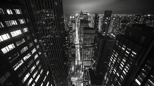 Fototapeta Captivating Black and White Cityscape of New York City with Majestic Skyscrapers
