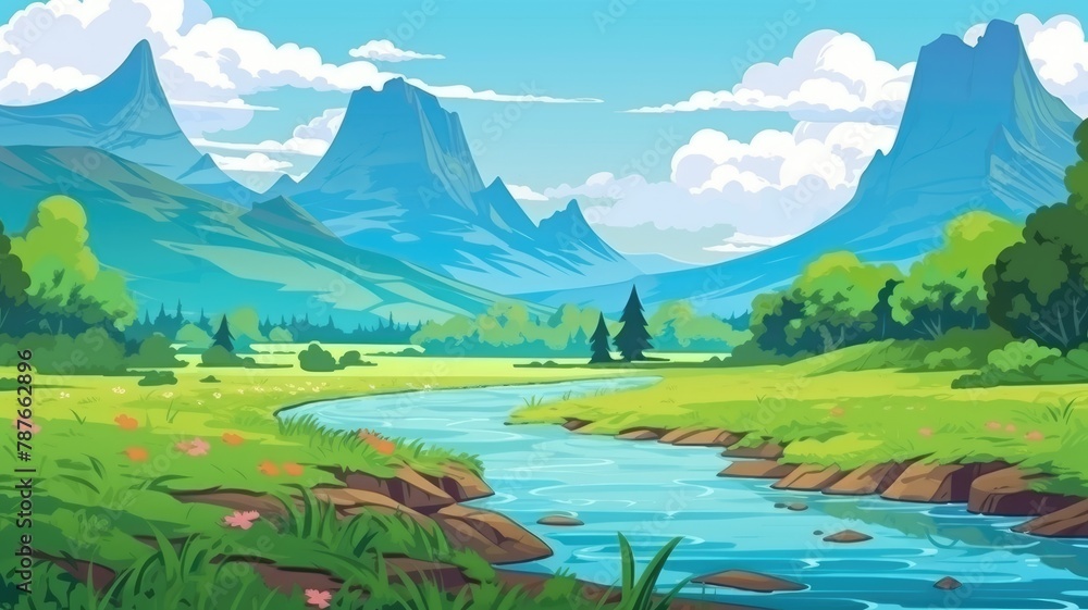 Wall mural Serene River Landscape Illustration