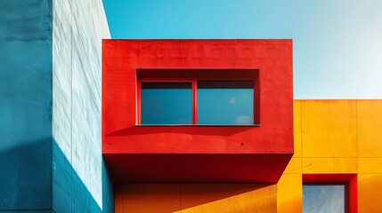 Vibrant Red Window in a Modern Colorful Building with Yellow and Blue Walls