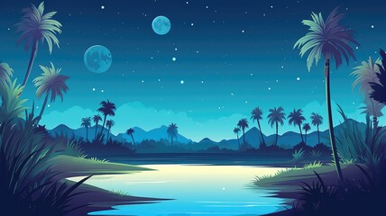 Enchanted Tropical Night Illustration