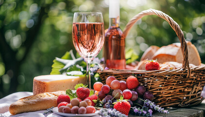 A basket of red wine, AI Generative.