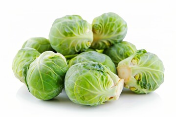 Brussels sprouts cabbage against a white background