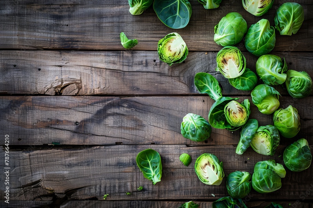 Poster brussels sprouts on wooden surface