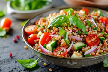 Buckwheat salad with fresh vegetables a nutritious meal