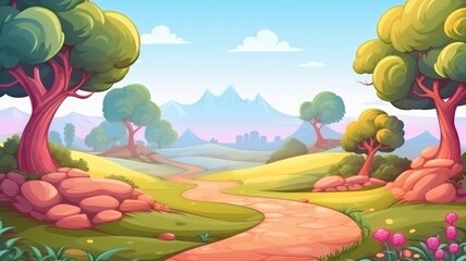 Whimsical Nature Escape, Colorful Cartoon Landscape