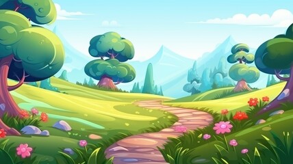 Whimsical Nature Escape, Colorful Cartoon Landscape