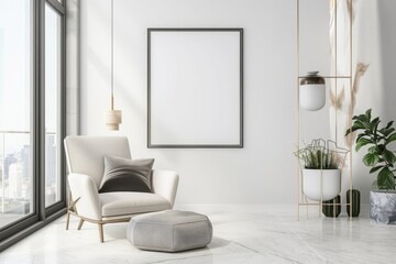 Fototapeta premium Modern scandinavian interior with poster mockup created with generative ai