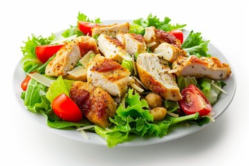 Chicken Caesar salad with parmesan cheese on white background isolated clipped