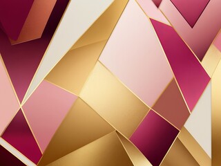 Geometric abstract background in colors of red, pink and gold yellow