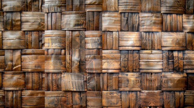 Vintage style Handcrafted Texture Wicker Surface with Bamboo and Rattan Basket Weave Pattern