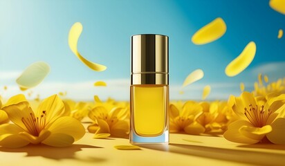 Yellow cosmetic packaging with yellow flowers