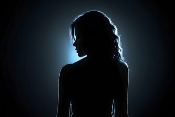 The backlit silhouette of a woman glows against a dark background, suggesting concepts of mystery and allure with a futuristic feel