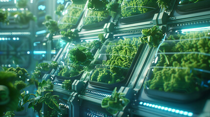 Futuristic organic hydroponic farm growing green Agriculture technology and food innovation. AI Generated - obrazy, fototapety, plakaty