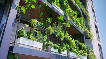 Fototapeta na wymiar Showcases a luxury apartment balcony overflowing with vibrant green plants, highlighting the prosperous lifestyle offered to residents and investors