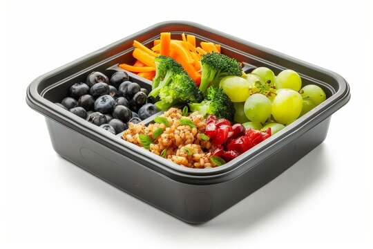Food filled lunch box on white background