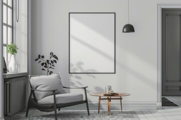 Modern scandinavian interior with poster mockup created with generative ai