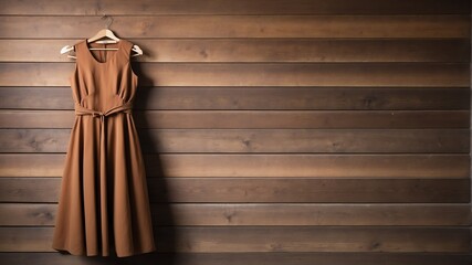 brown dress on old wooden wall background from Generative AI