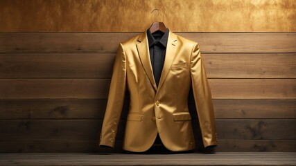 gold formal suit on old wooden wall background from Generative AI - obrazy, fototapety, plakaty