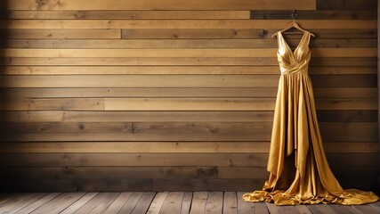 gold dress on old wooden wall background from Generative AI