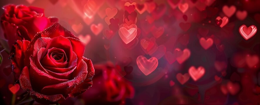 Valentine's Invitation Featuring Hearts and Stunning Red Roses. Made with Generative AI Technology