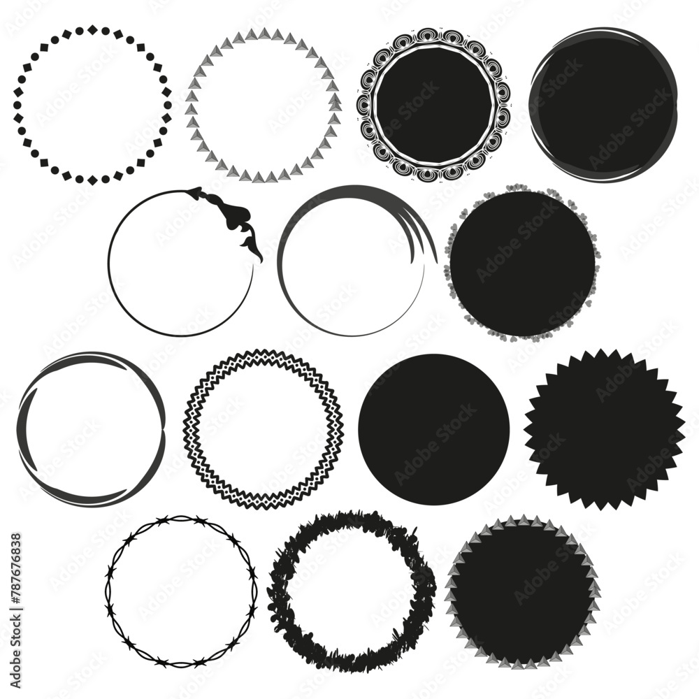 Poster assorted circular frames collection. decorative border designs. graphic elements set. vector illustr