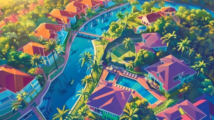 Captures a stunning aerial view of a luxurious house with a swimming pool, the cool blue waters contrasting beautifully against the lush green landscape, epitomizing upscale living