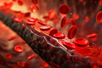 Close-up of Blood Cells and Vessel - obrazy, fototapety, plakaty