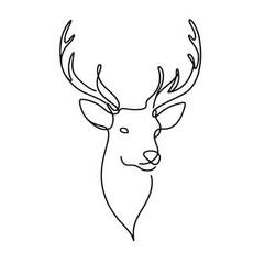 A minimalist line drawing brings to life a deer head with antlers, emphasizing the elegant form of the head and the intricate structure of the antlers