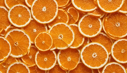 Bright orange wedges arranged backdrop - colorful citrus fruit display - 787681602