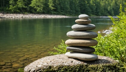 Balanced zen stone stack for meditation - smooth oval meditative rock sculpture