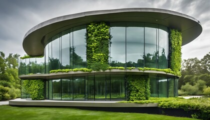 Eco-conscious green building with vertical gardening and sustainable glass design