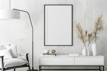 Modern scandinavian interior with poster mockup created with generative ai