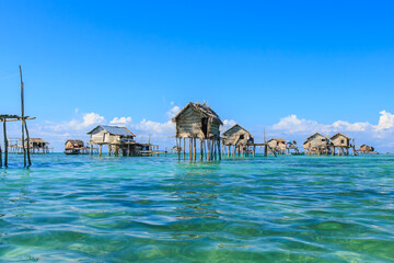 Beautiful landscapes view borneo sea gypsy water village in Bodgaya Island, Semporna Sabah, Malaysia.