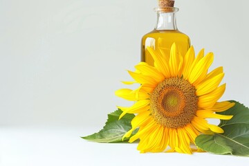 Sunflower oil bottle on white background