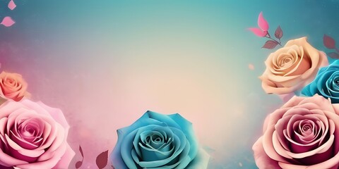 roses flowers, soft gradient background, illustration 2d - obrazy, fototapety, plakaty
