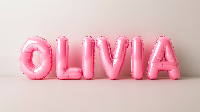 Name "Olivia" written in glossy pink 3D inflated text for birthdays, celebrations