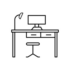 Workplace, work table icon. simple flat liner Workplace illustration for web and app..eps
