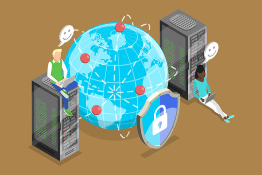 3D Isometric Flat Vector Illustration of Proxy Server, VPN Access