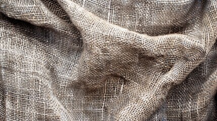 Close up view of grey sackcloth or burlap background with visible square texture