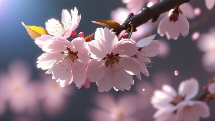 cherry blossom in spring time on blue sky background with soft focus