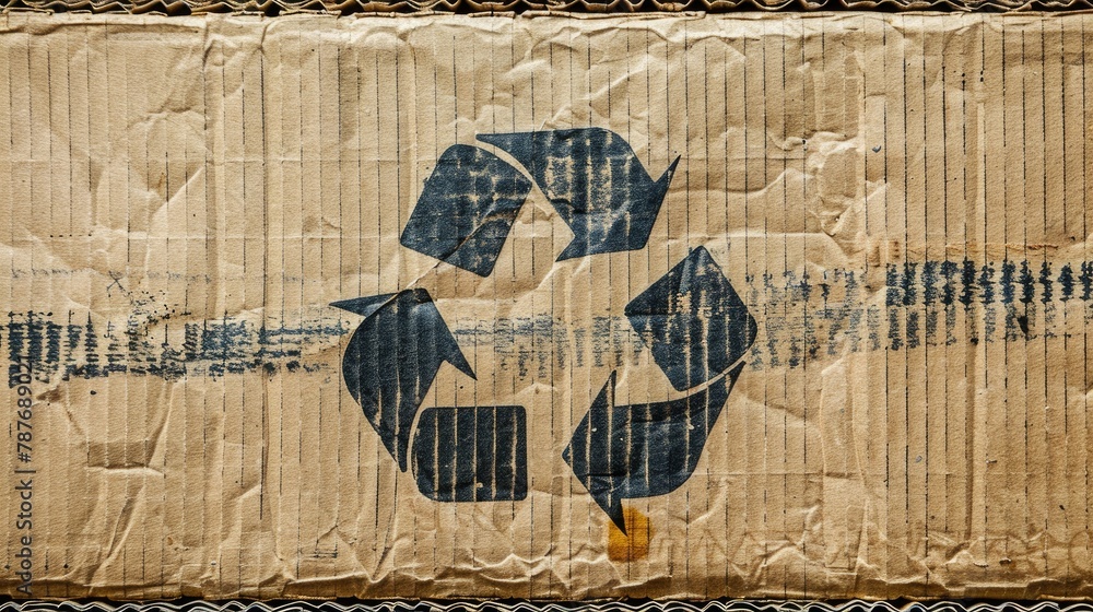 Poster symbol of caution and wording displayed on a textured background of corrugated cardboard
