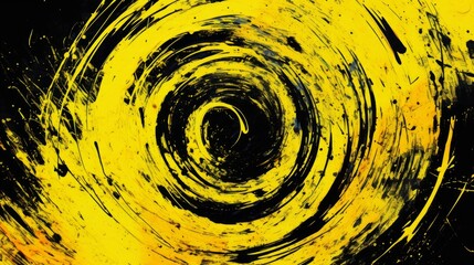 a spiral shaped drawing of black stroke on yellow, in the style of digital expressionism