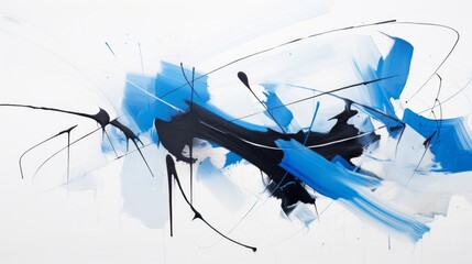 Abstract and dynamic modern unstructured painting black blue on white background