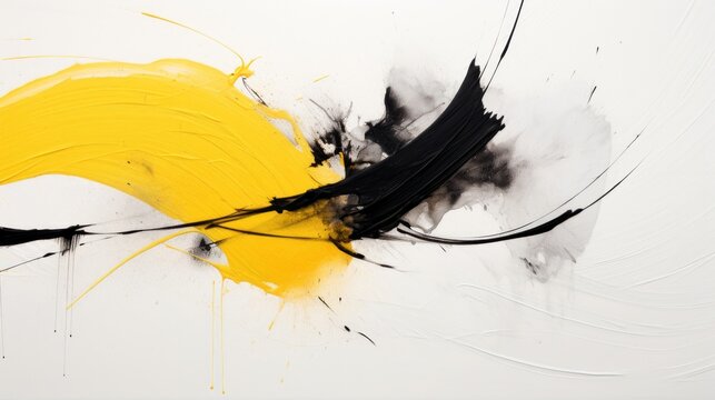 Abstract and dynamic modern unstructured painting black Yellow on white background